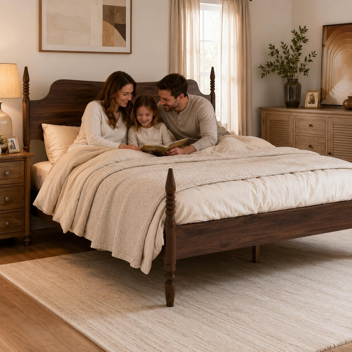 King Size Wood Platform Bed Frame with Curved Headboard S607787