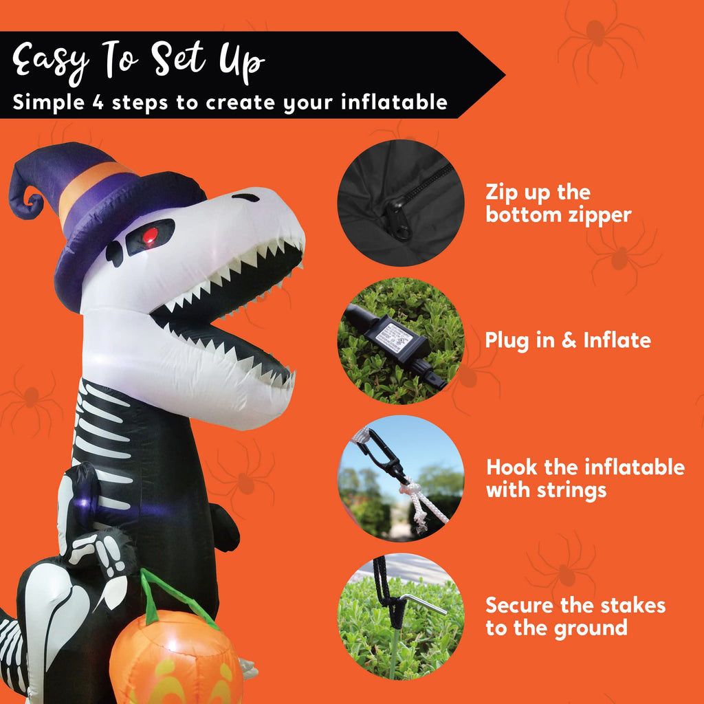 8 FT Inflatable Skeleton Dinosaur with Built-in LEDs V937