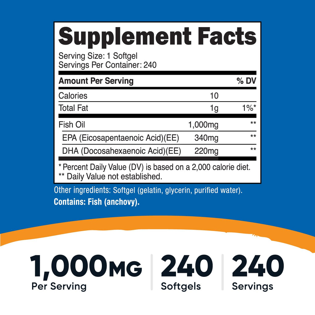 Fish Oil Omega 3 Softgels with EPA & DHA, 240 Softgels L963