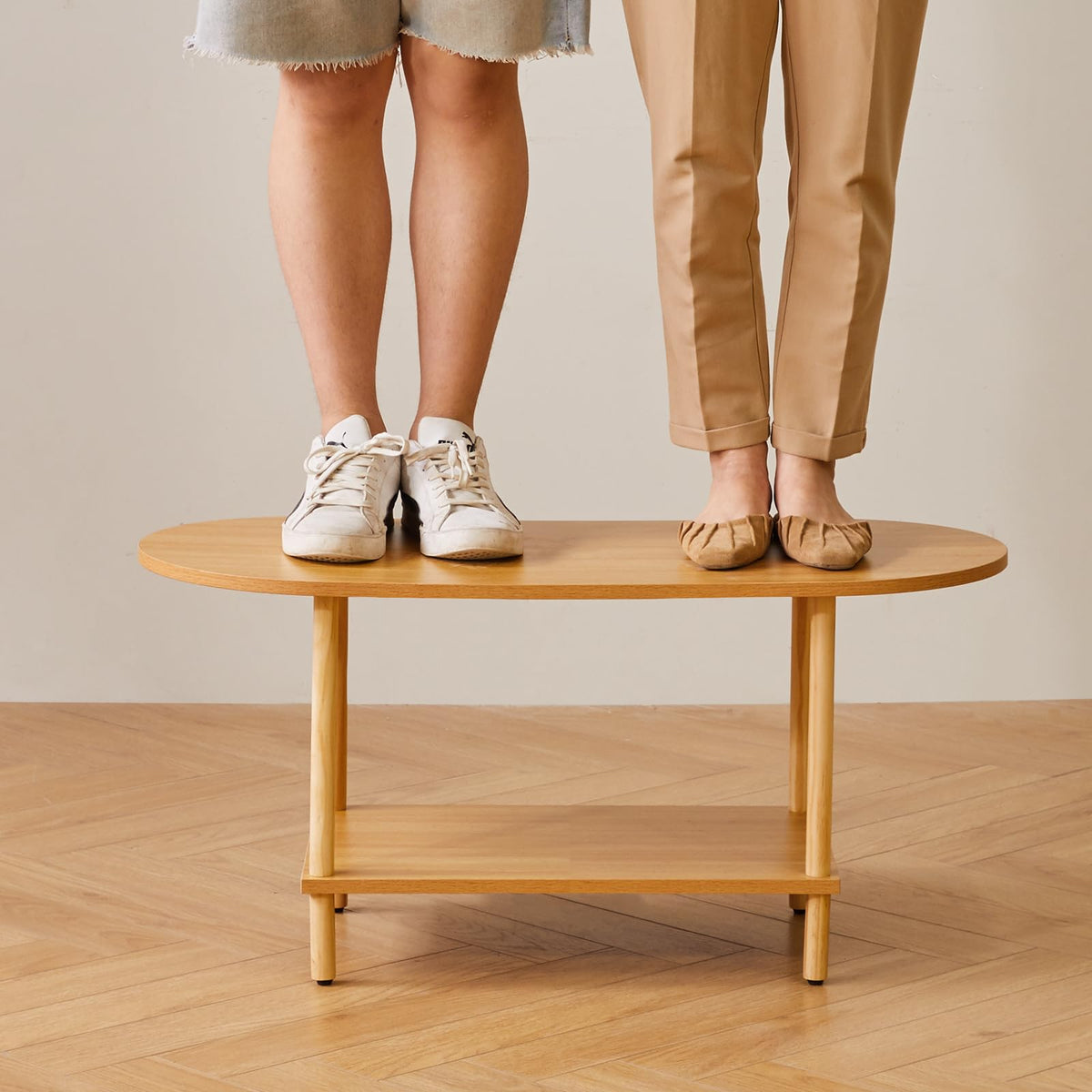 Wooden 2 Tier Coffee Table with Storage Shelf F159