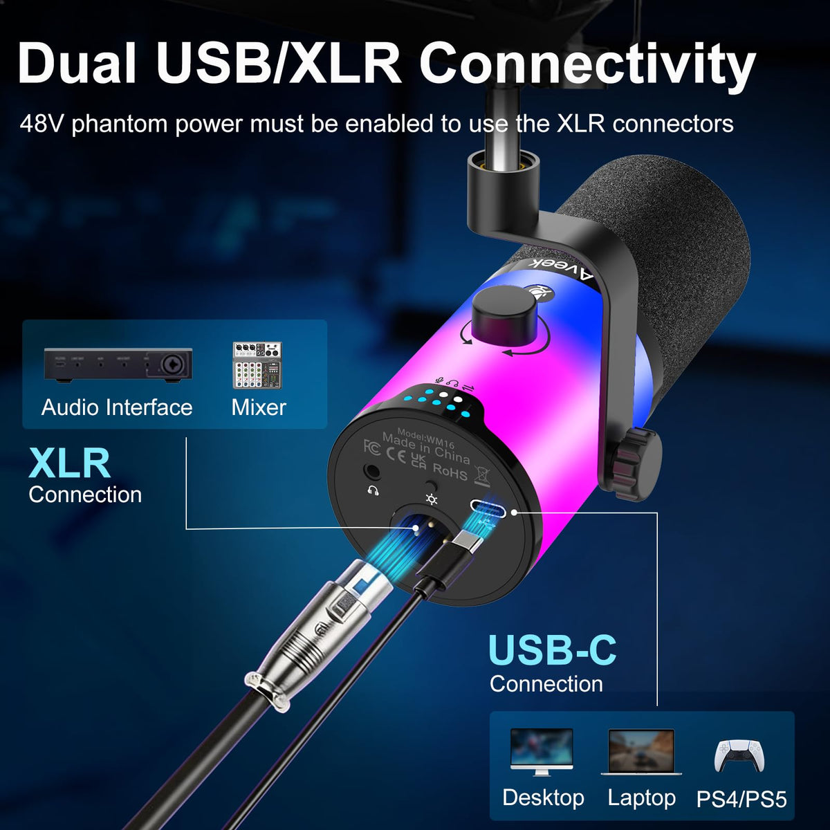 USB/XLR Dynamic Microphone with Boom Arm I3180