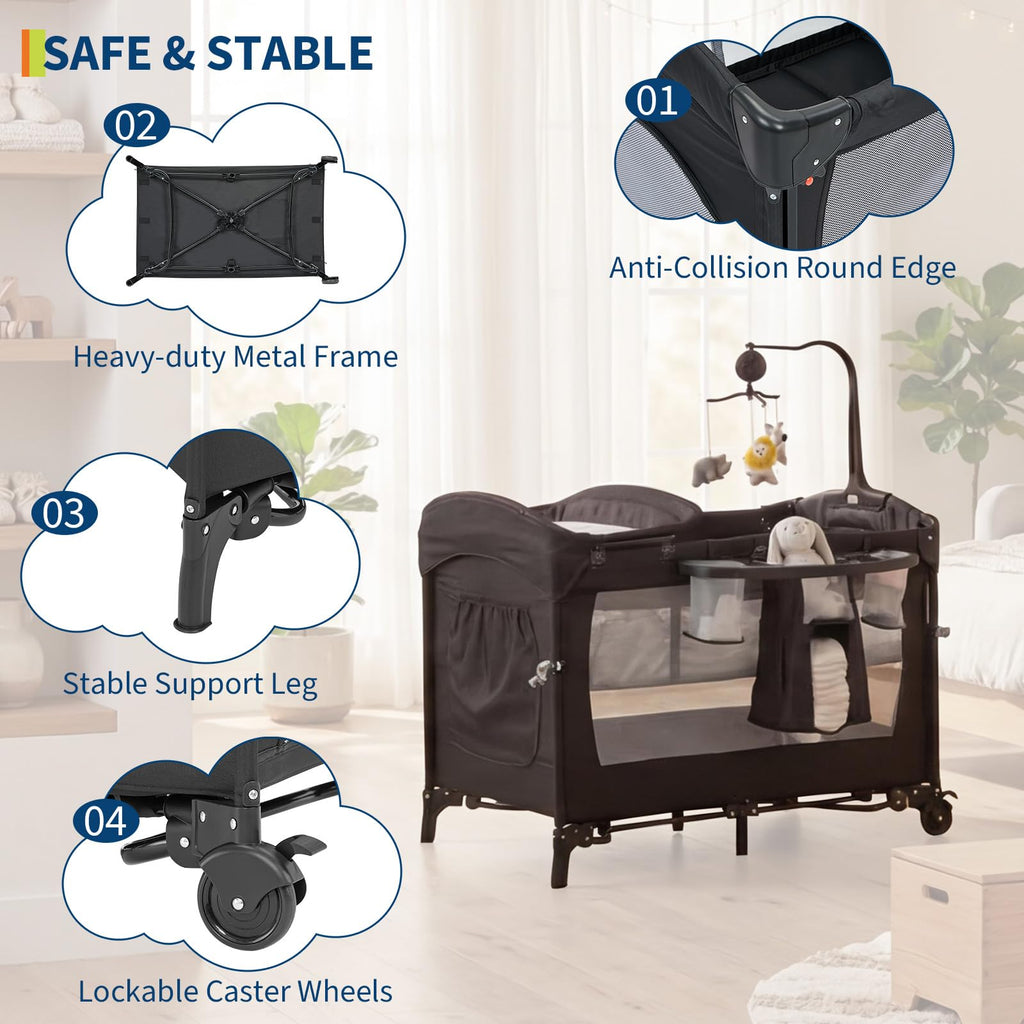 4 in 1 Pack and Play with Bassinet, Changing Table, Playpen and Carry Bag I504820