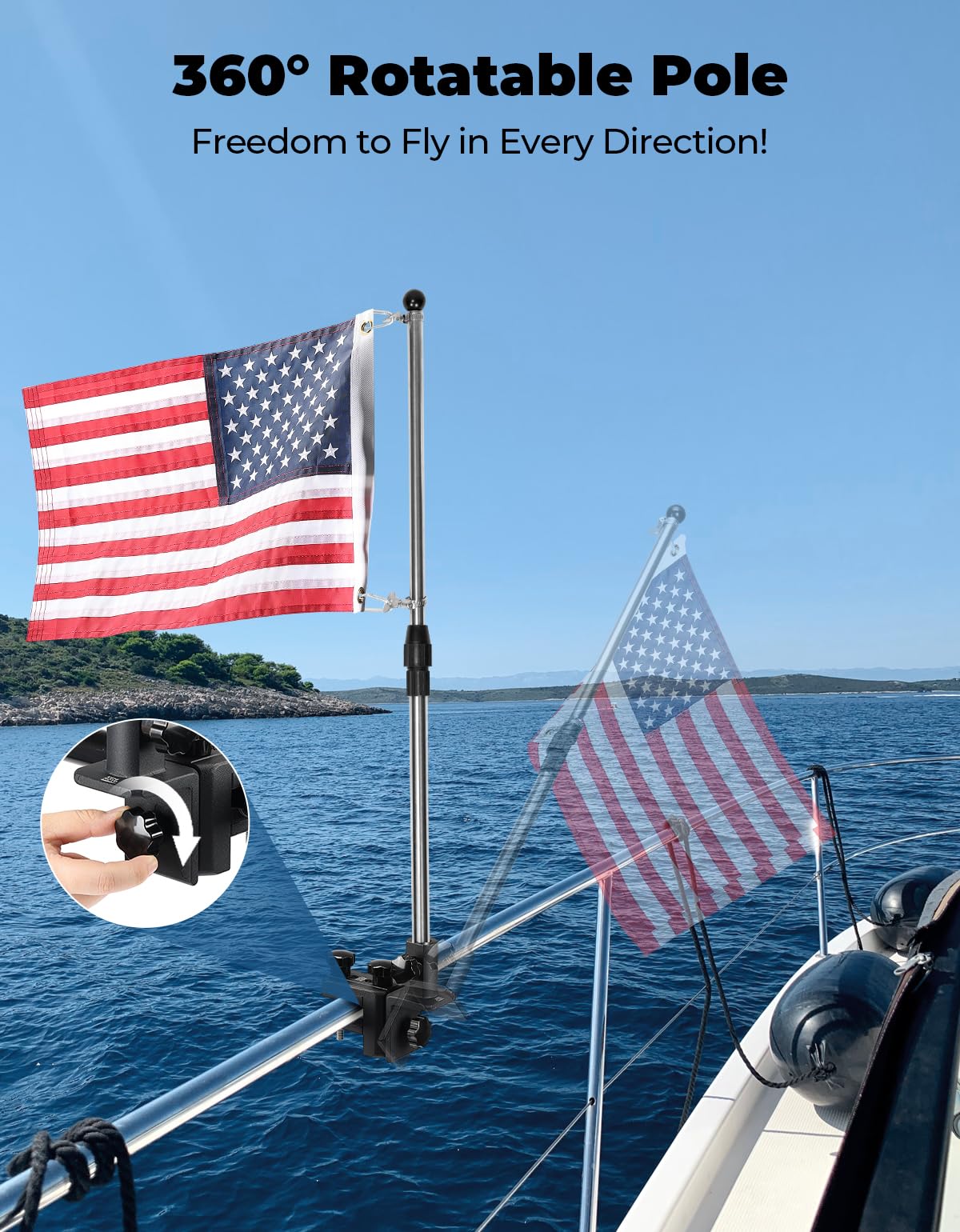 Stainless Steel 360° Rotating Boat Flag Pole Holder F88438