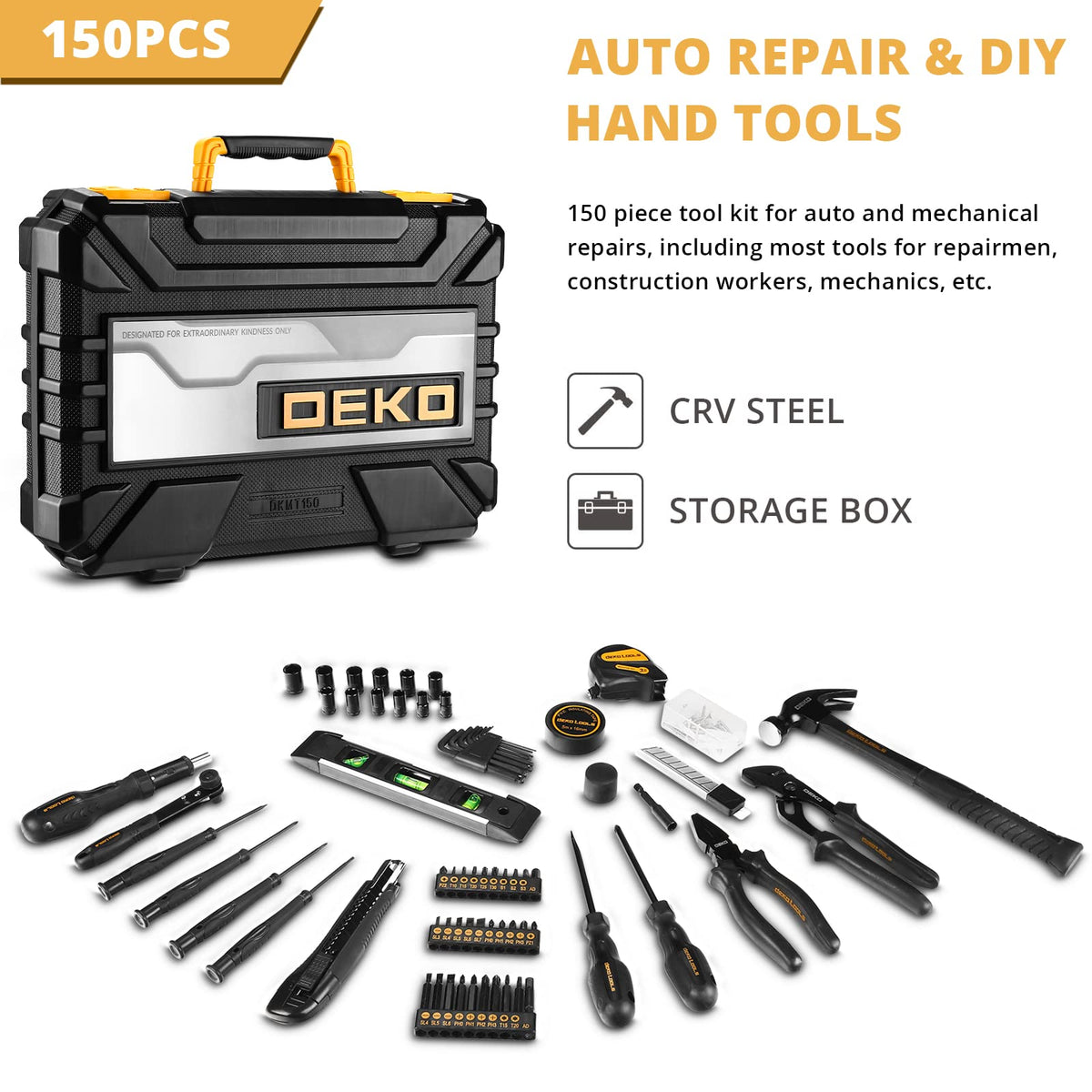 150 Piece General Household Hand Tool Kit with Plastic Toolbox Storage Case I228
