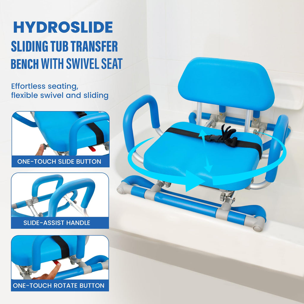 Blue Padded Sliding Shower Chair with Armrests K47132