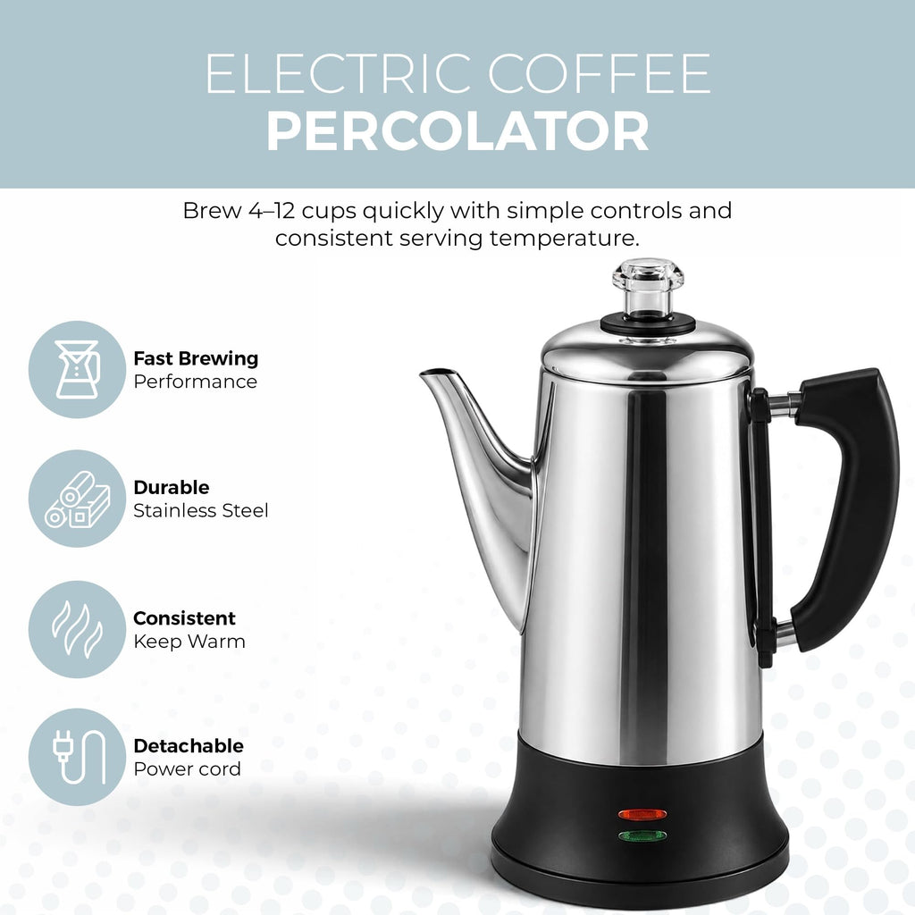 Electric 12 Cup Stainless Steel Coffee Percolator K322395