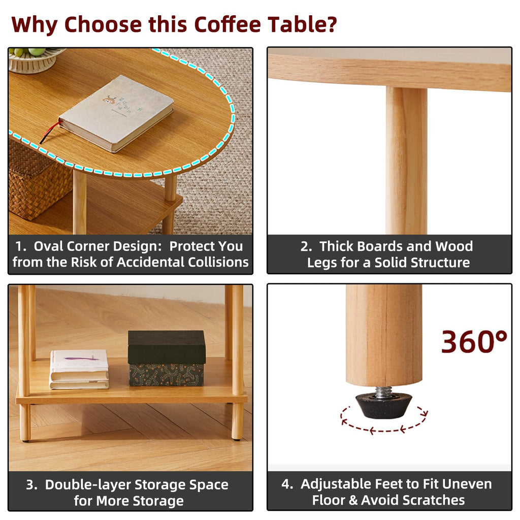 Wooden 2 Tier Coffee Table with Storage Shelf F159