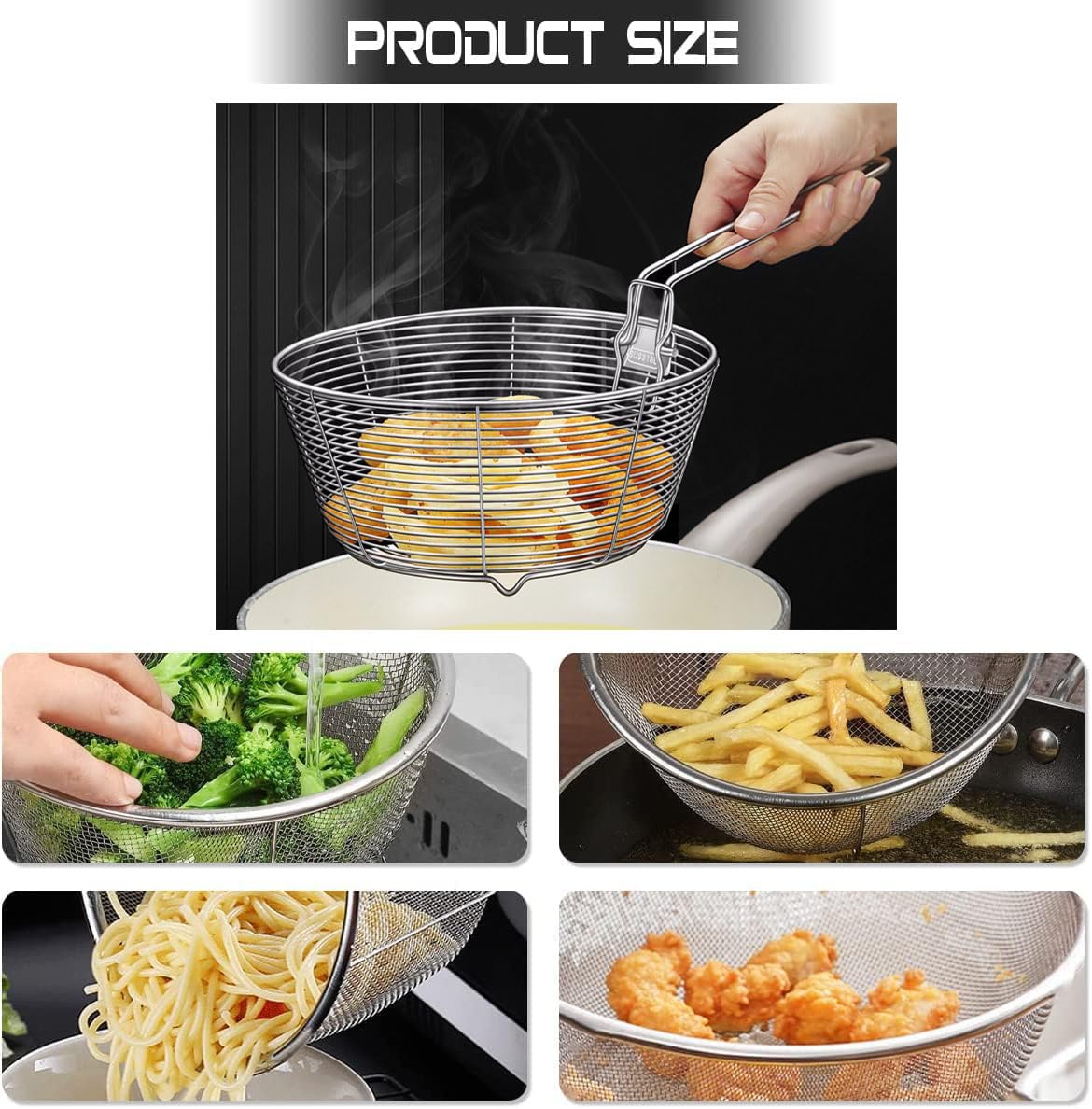 Stainless Steel Deep Fryer Basket with Detachable Handle 9 Inch Q606847