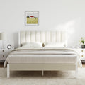 Full Size Metal Platform Bed Frame with Velvet White Headboard T3201
