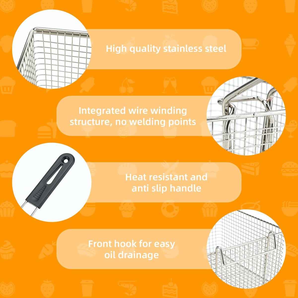 Electric Fryer Basket with Rubber Handle Grip, 2 Pcs I396