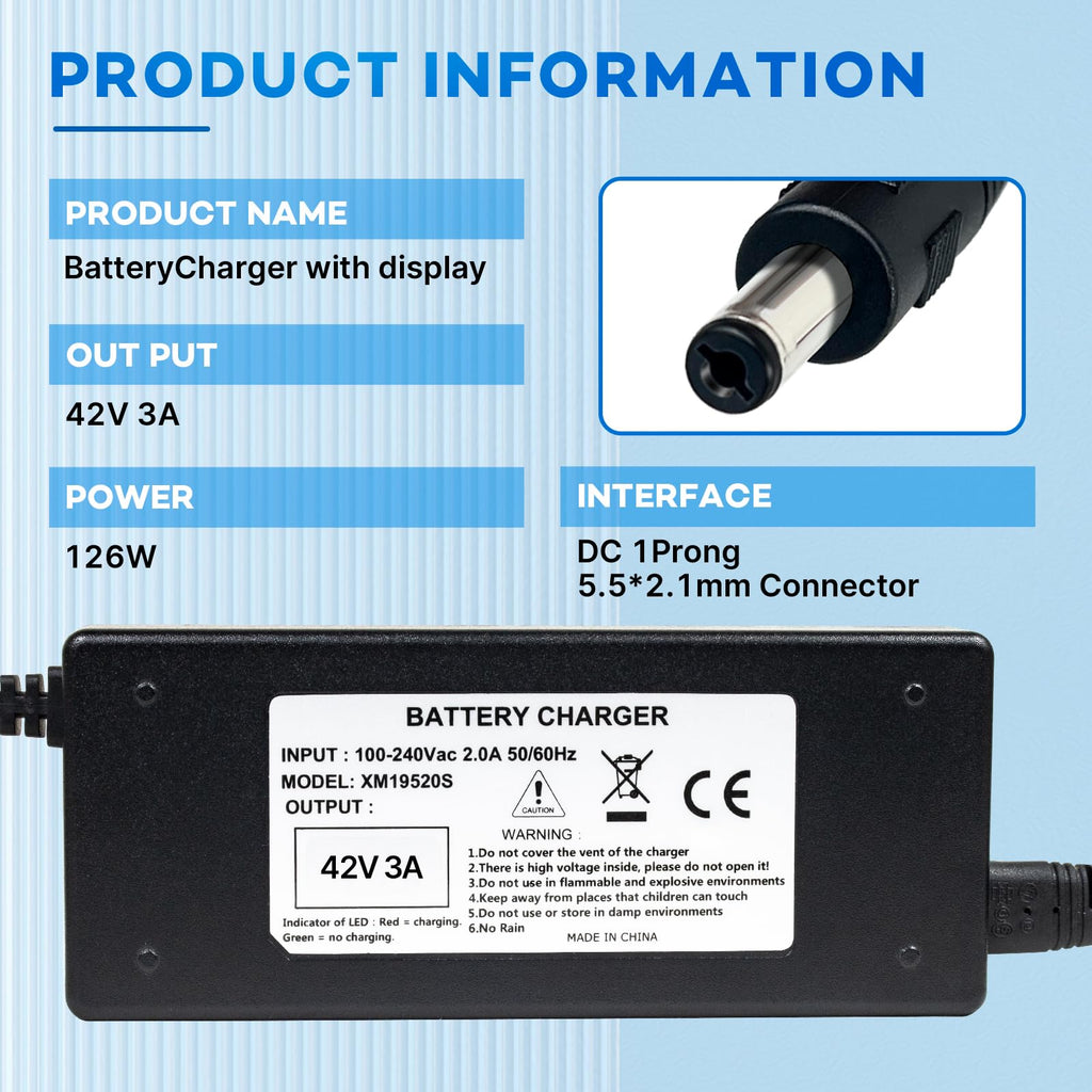 42V 3A Lithium Battery Charger with Display and Built-in Fan A5394