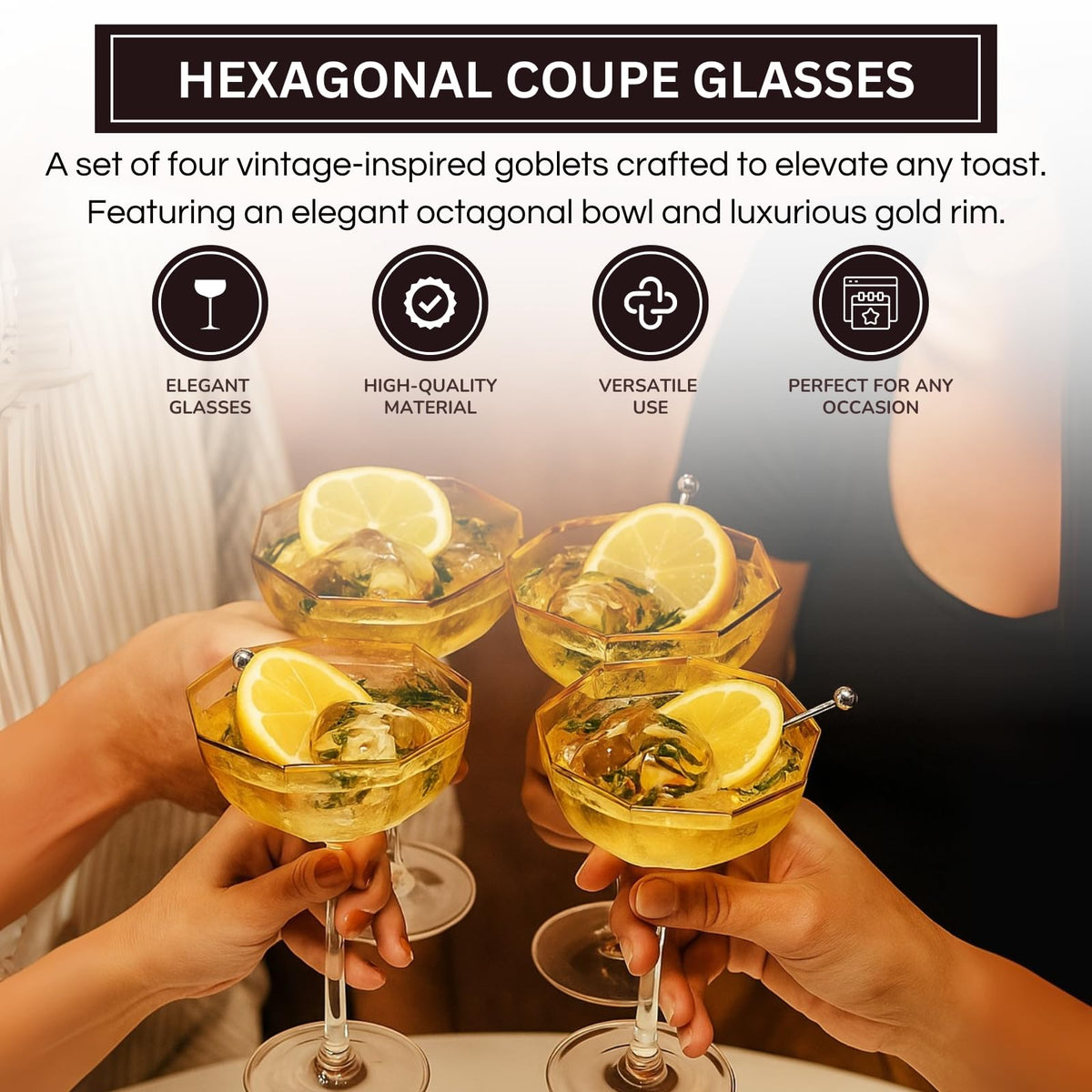 Champagne Coupe Glasses Set of 4 Gold Rim V17337
