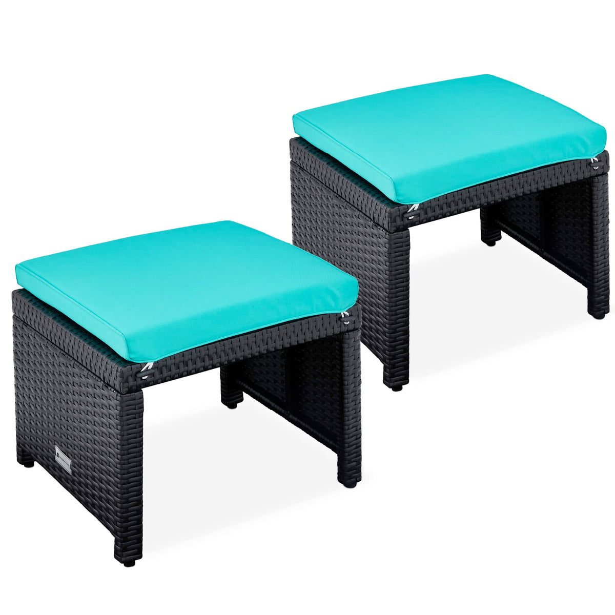 Set of 2 Wicker Ottomans with Removable Cushions M8588