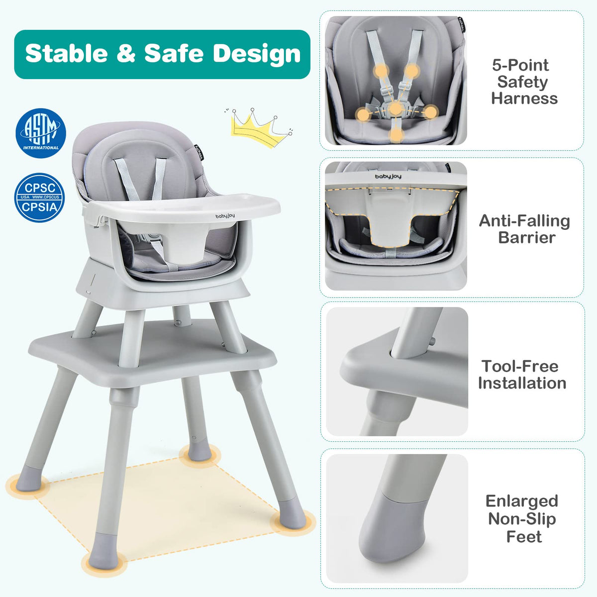 8 in 1 Convertible High Chair with Removable Tray Z743