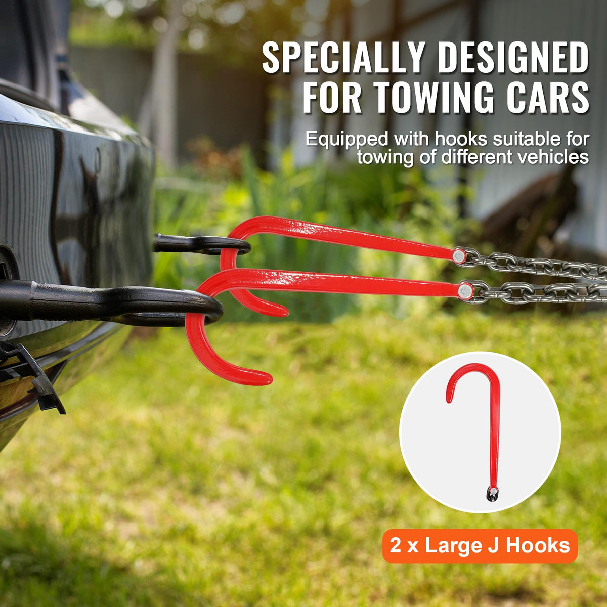 3/8" x 3' G80 V Bridle Towing Chain with J Hooks and Grab Hooks G34960