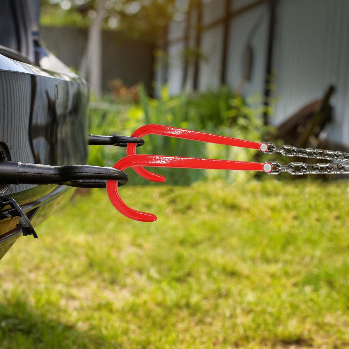 3/8" x 3' G80 V Bridle Towing Chain with J Hooks and Grab Hooks G34960