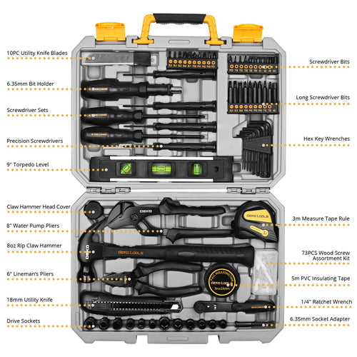 150 Piece General Household Hand Tool Kit with Plastic Toolbox Storage Case I228