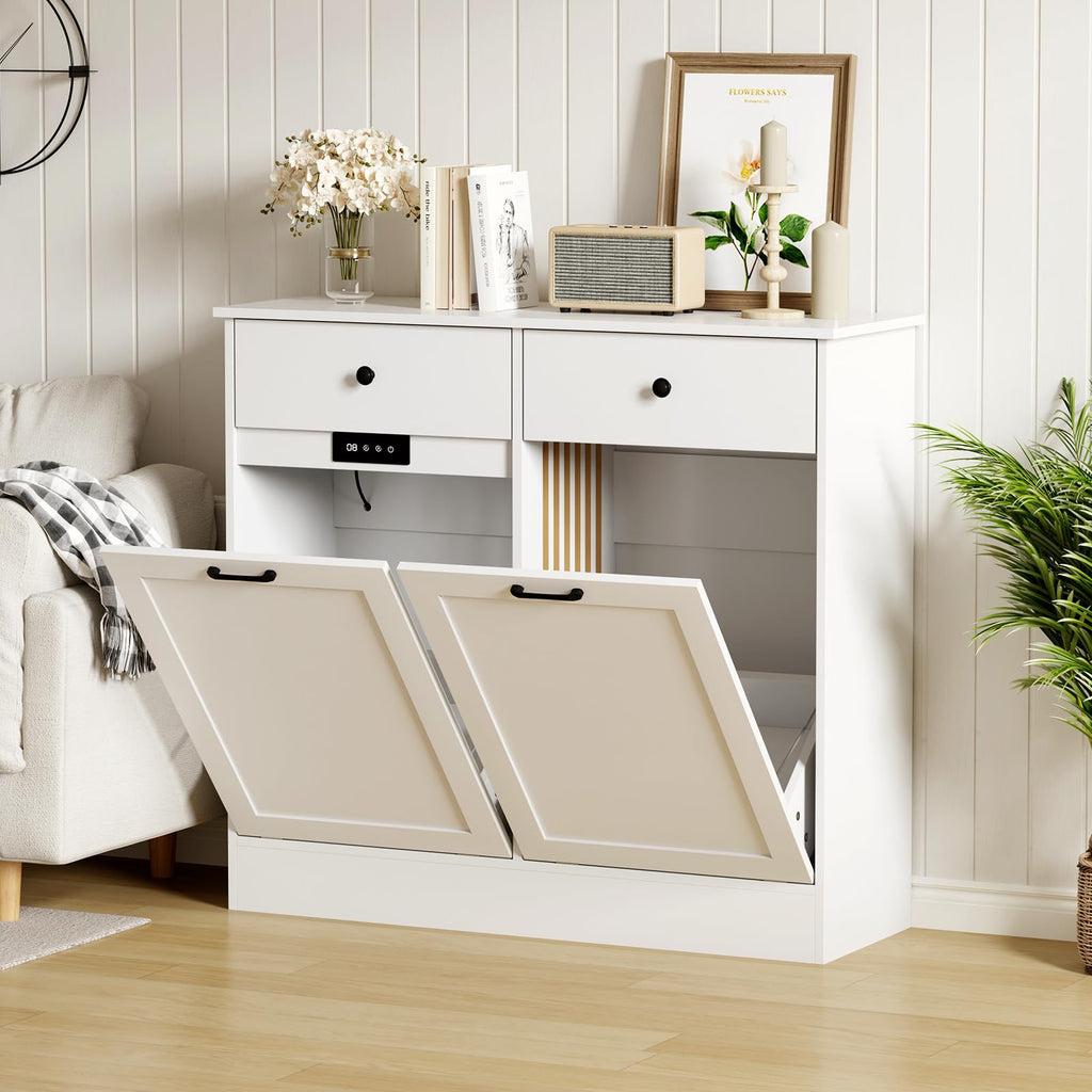 White 20-Gallon Wooden Tilt-Out Trash Can Cabinet G444369