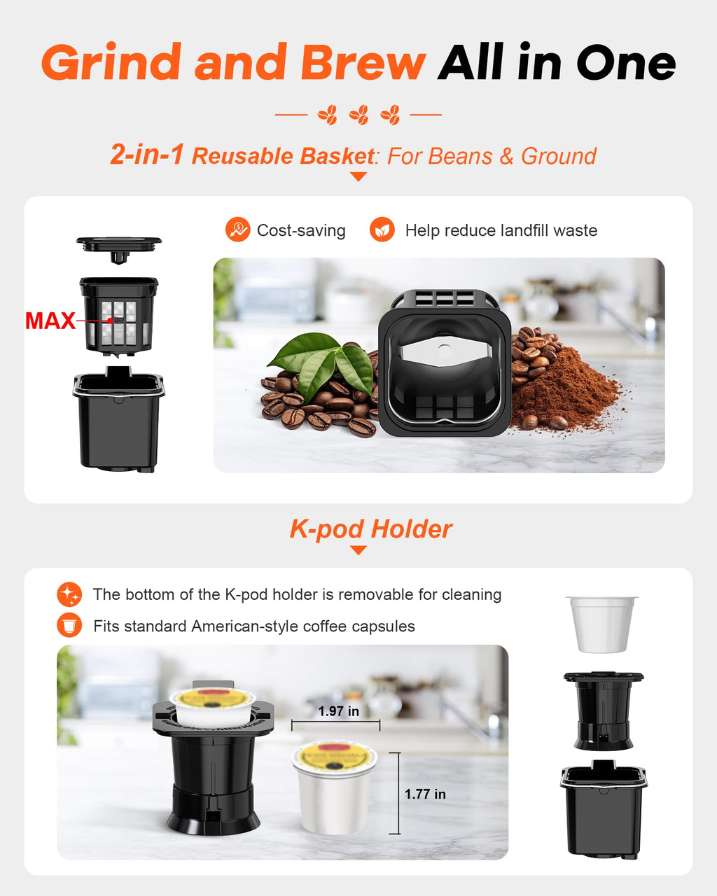 Single Serve Coffee Maker with Built-in Grinder P726642