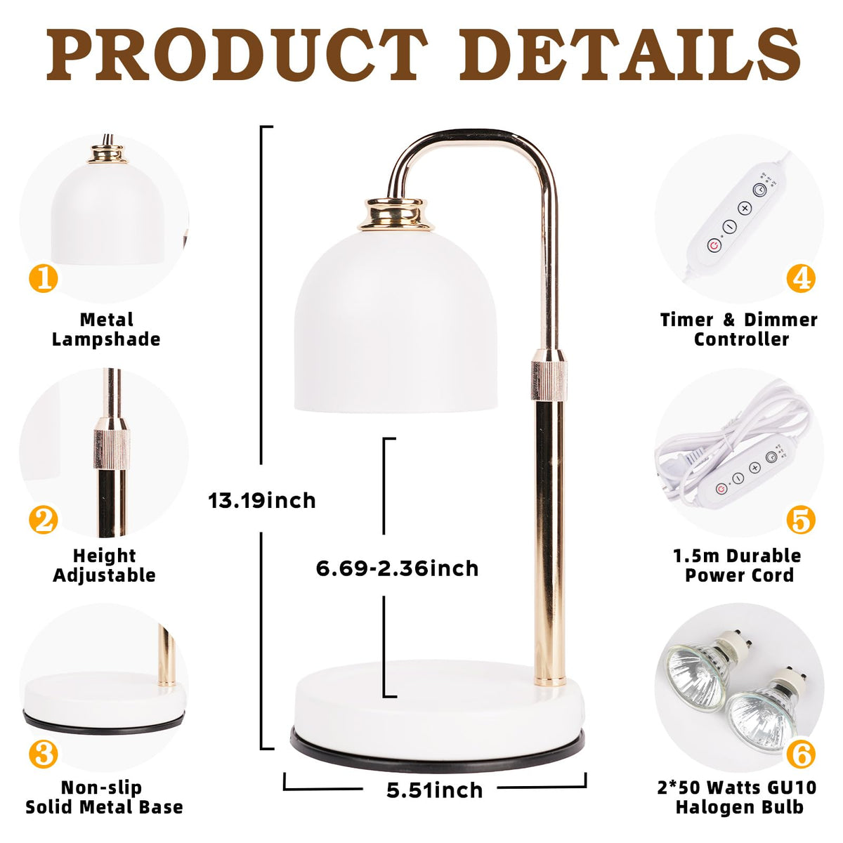 Candle Warmer Lamp with Timer Dimmable White C867110