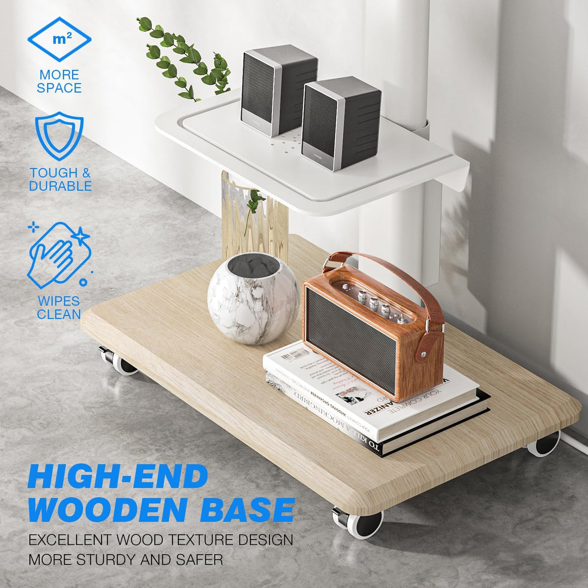 White Height Adjustable Rolling TV Stand for 32-75 Inch TVs Y259048