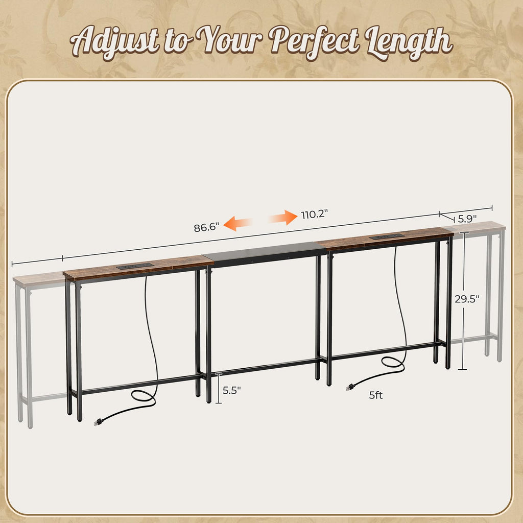 Narrow Sofa Table with 2 Power Outlets and USB-C Port Y828004