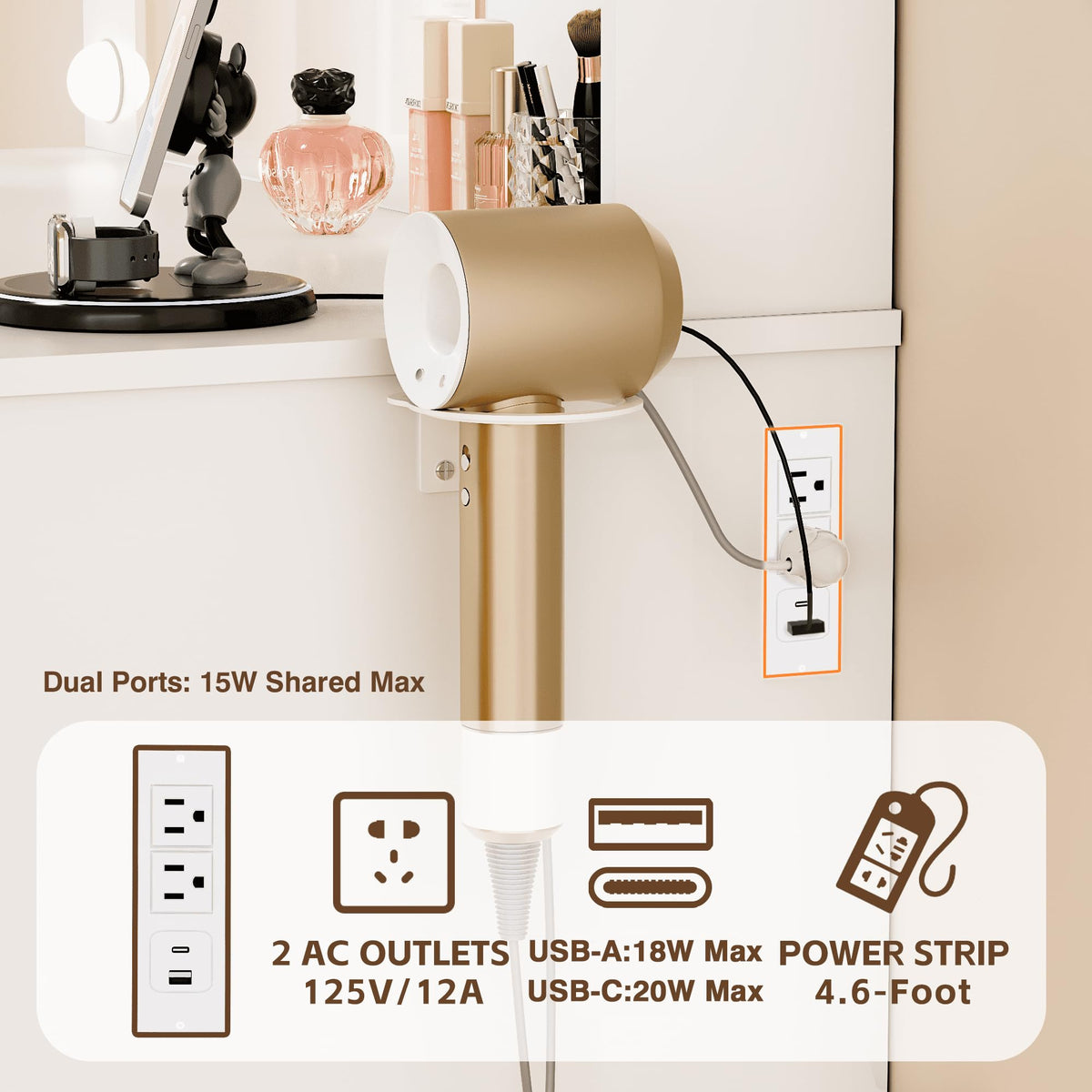 White Vanity Desk with Mirror & Charging Station N847