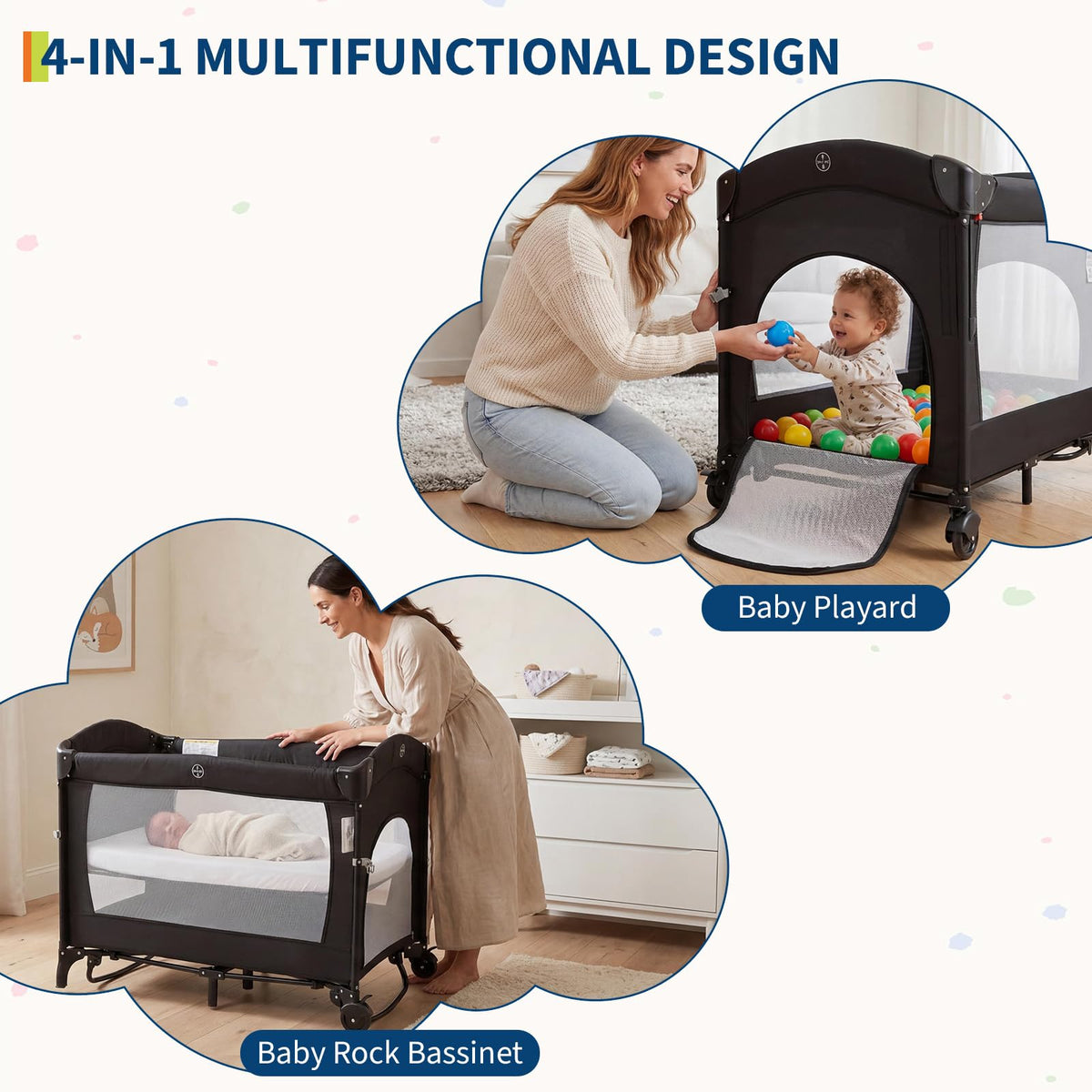 4 in 1 Pack and Play with Bassinet, Changing Table, Playpen and Carry Bag I504820