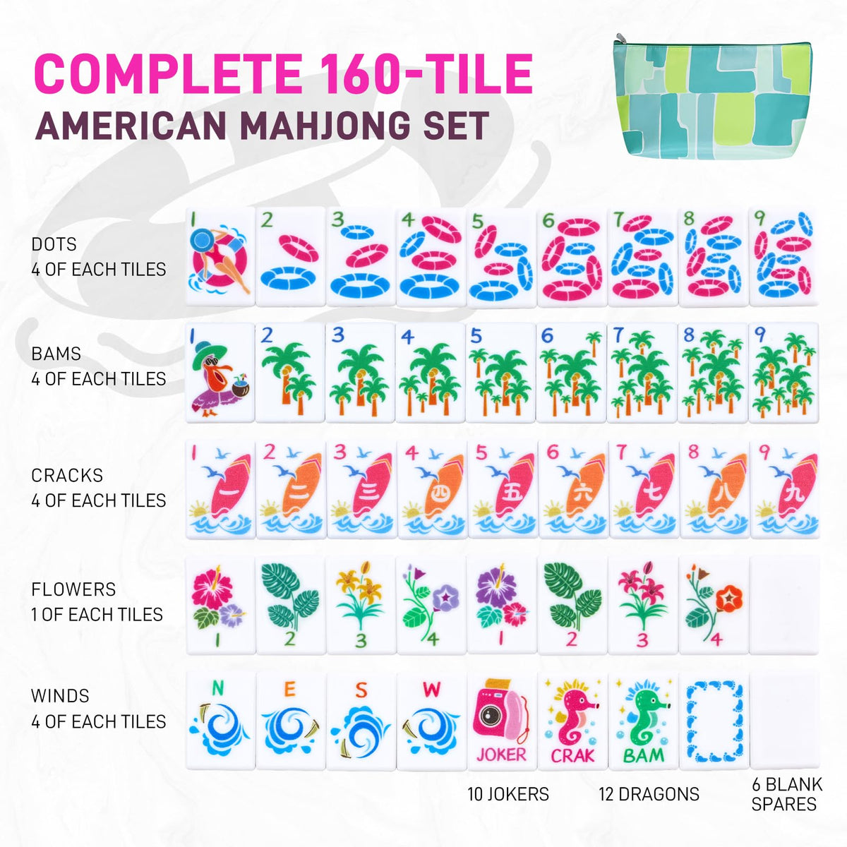 160 Tiles Thin Plastic Mahjong Set with Bag and 4 Racks H9440