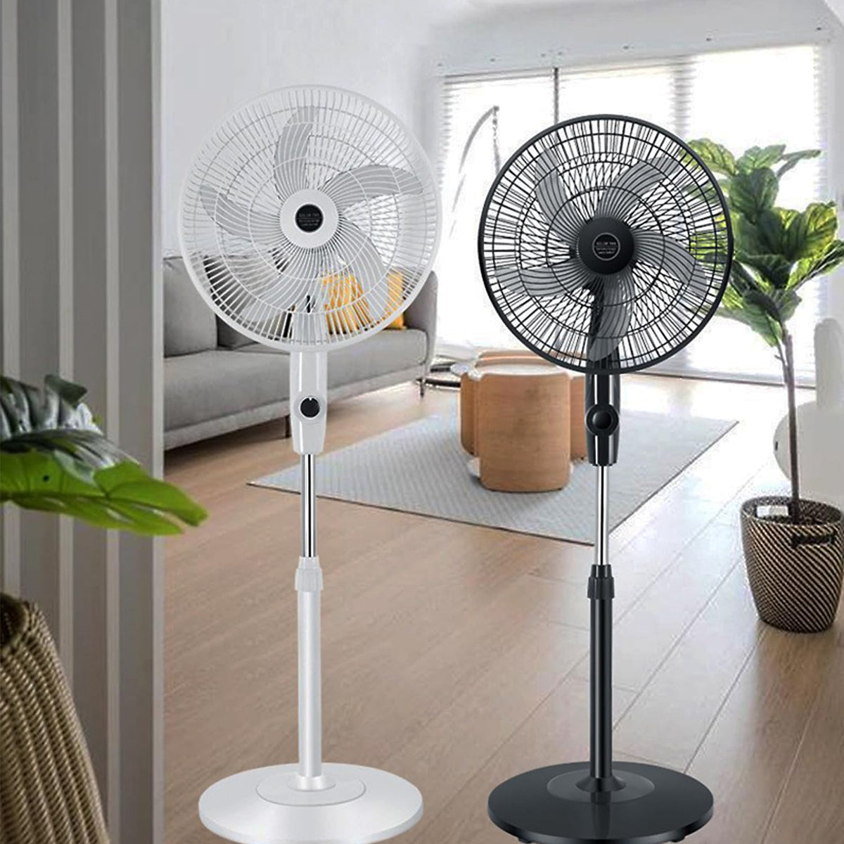 16" Oscillating Solar Floor Fan, Height Adjustable, 10000mah Battery, 3 Speeds, White O293405