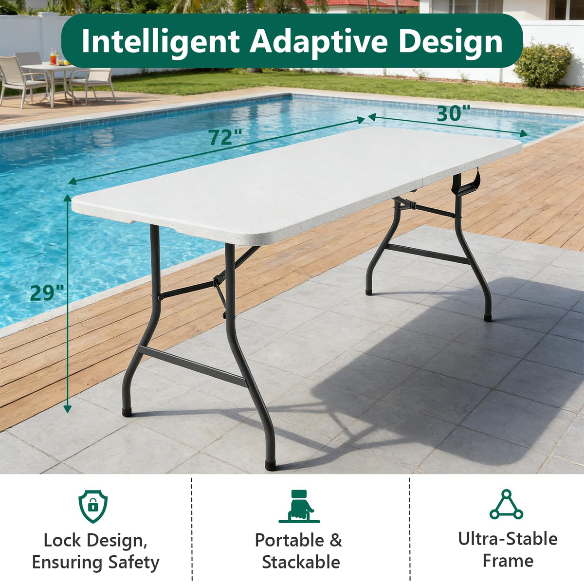 6FT Folding Table, Heavy Duty Plastic Utility Table with Handle, White, 2 Pack D16089