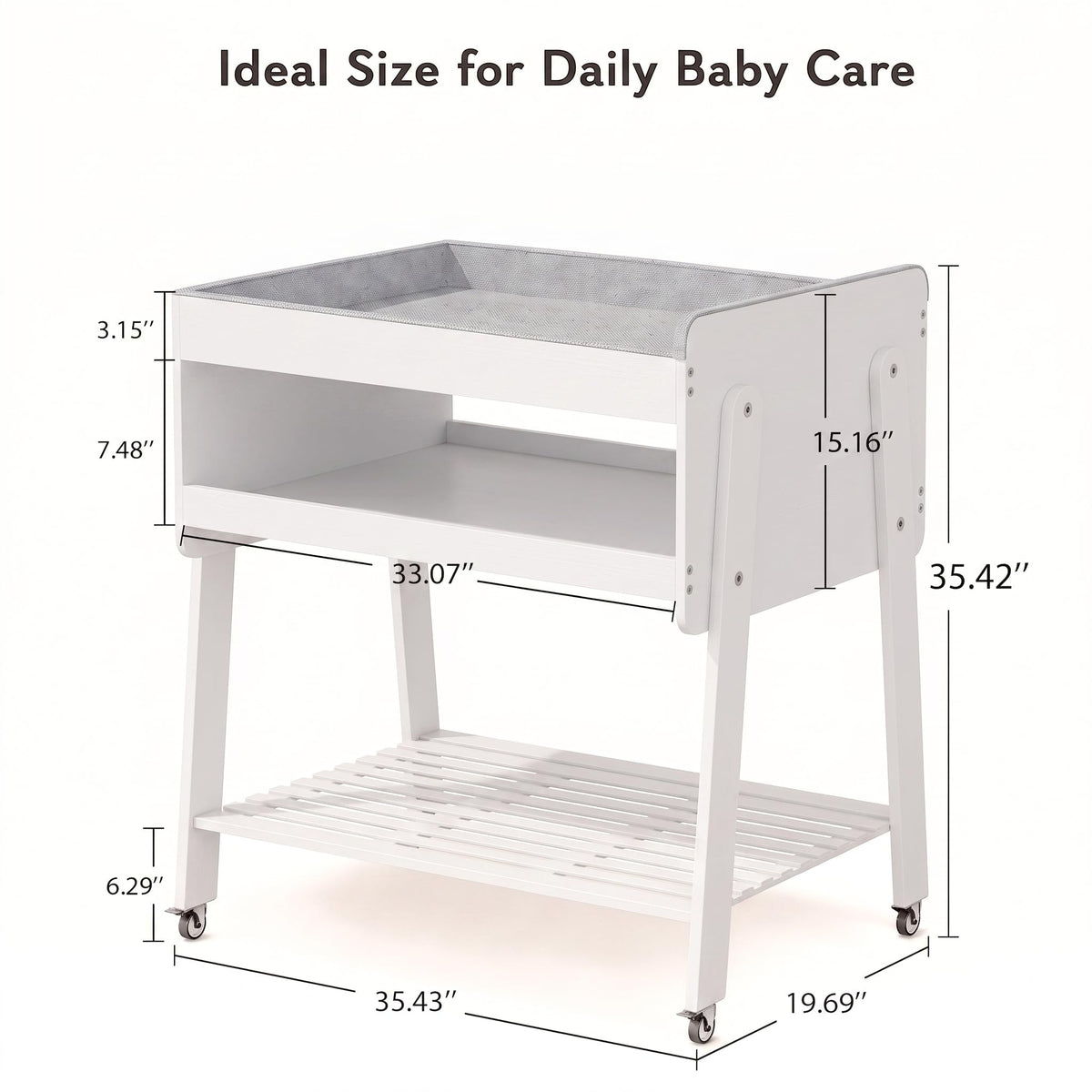 White Baby Changing Table with Wheels and Changing Pad Y493