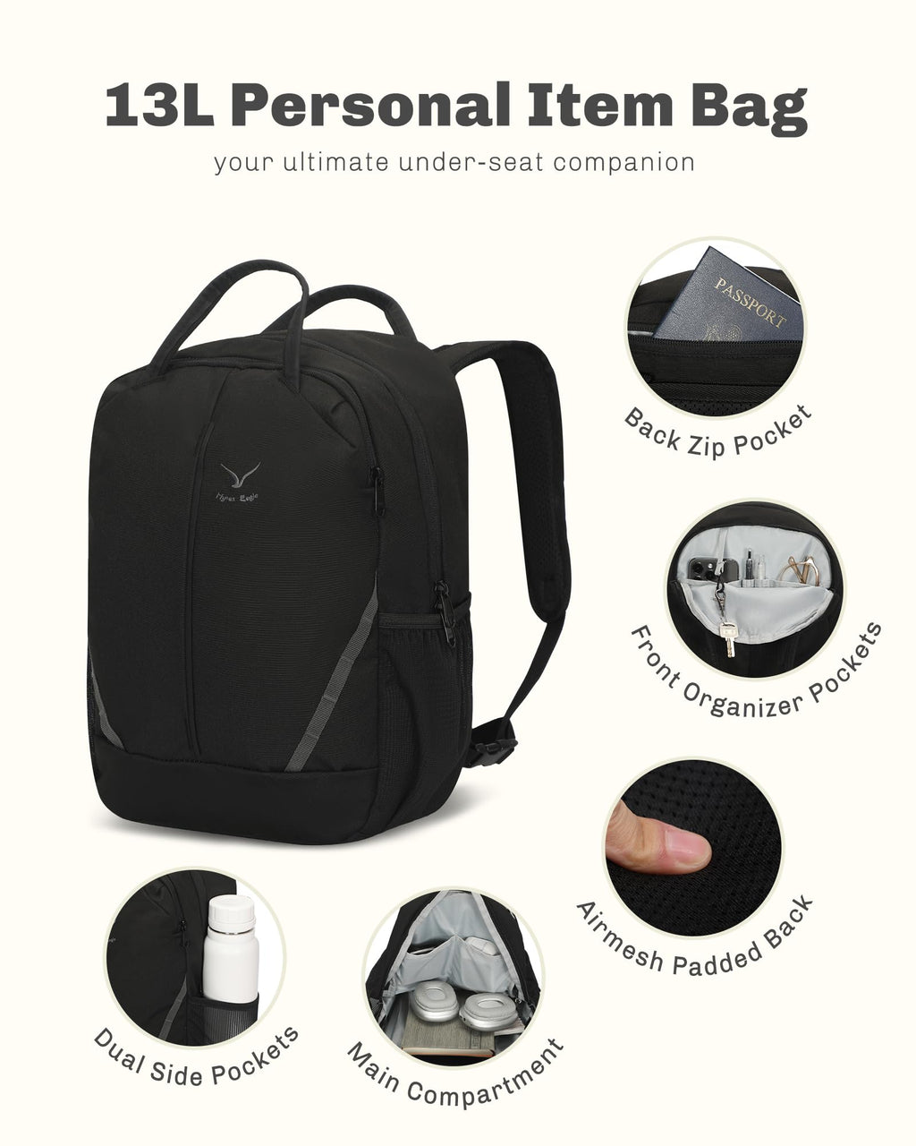 Rolling Backpack with Wheels 43L Jet Black I541
