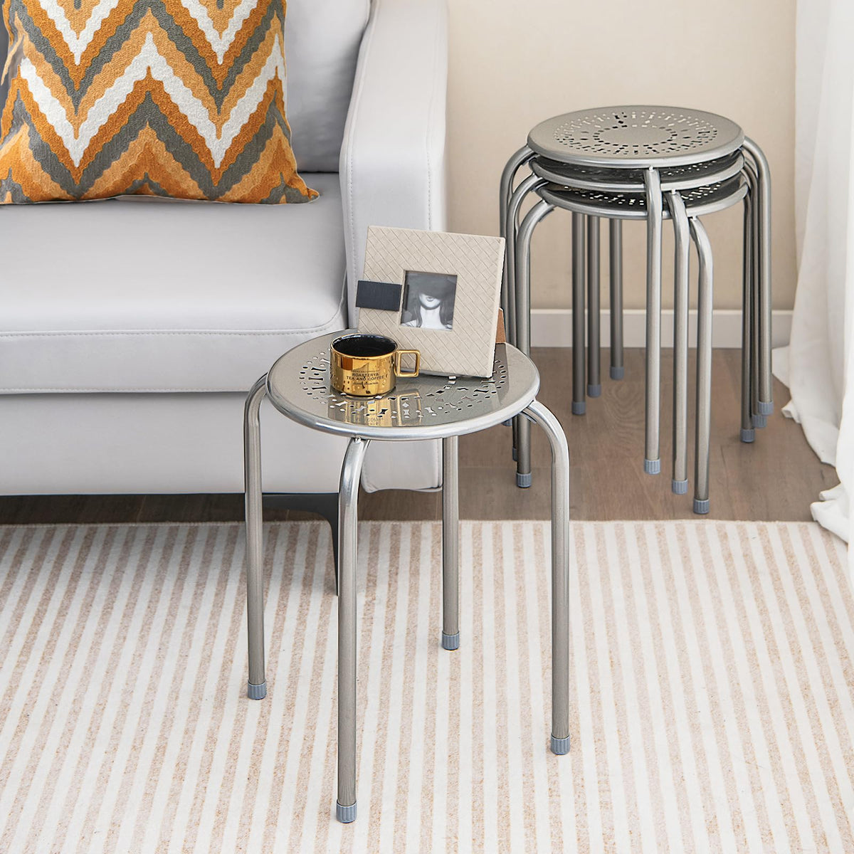 Grey 6 Pack Stackable Metal Stools R388505