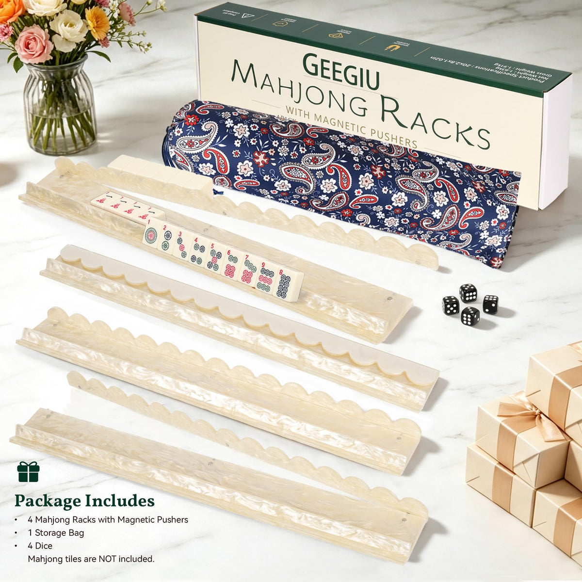 20 Inch Acrylic Mahjong Racks with Magnetic Pushers Set of 4 L42011