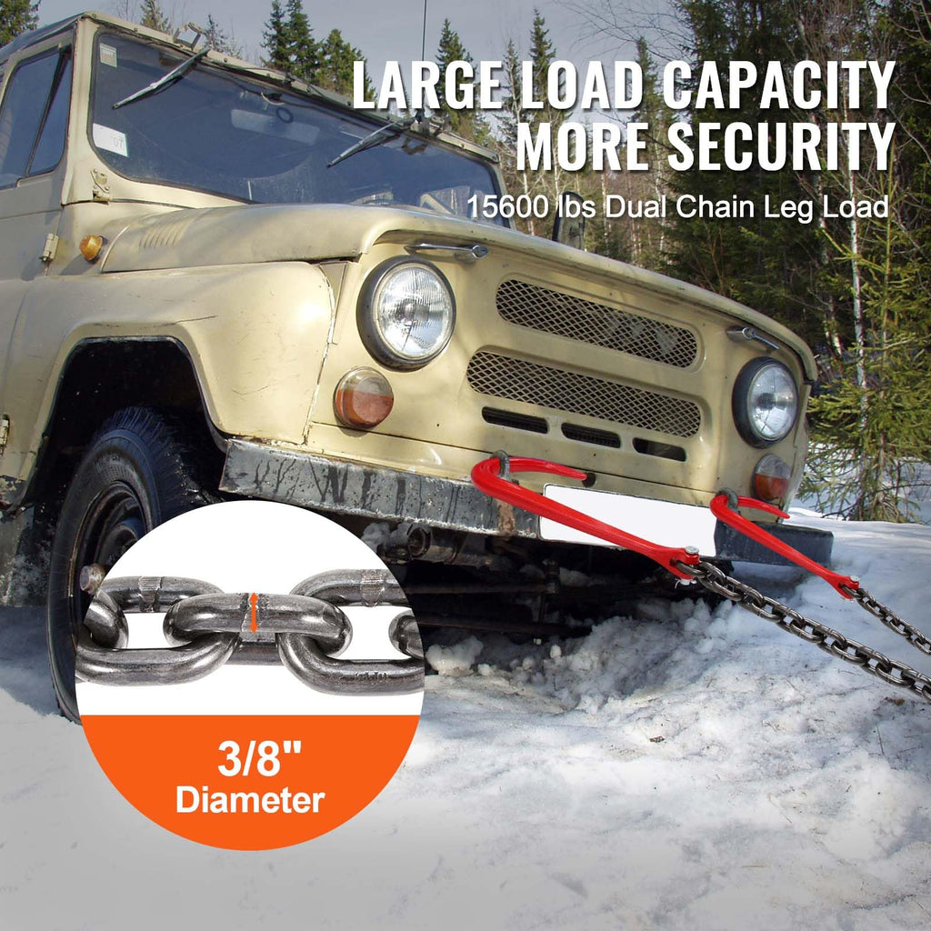 3/8" x 3' G80 V Bridle Towing Chain with J Hooks and Grab Hooks G34960
