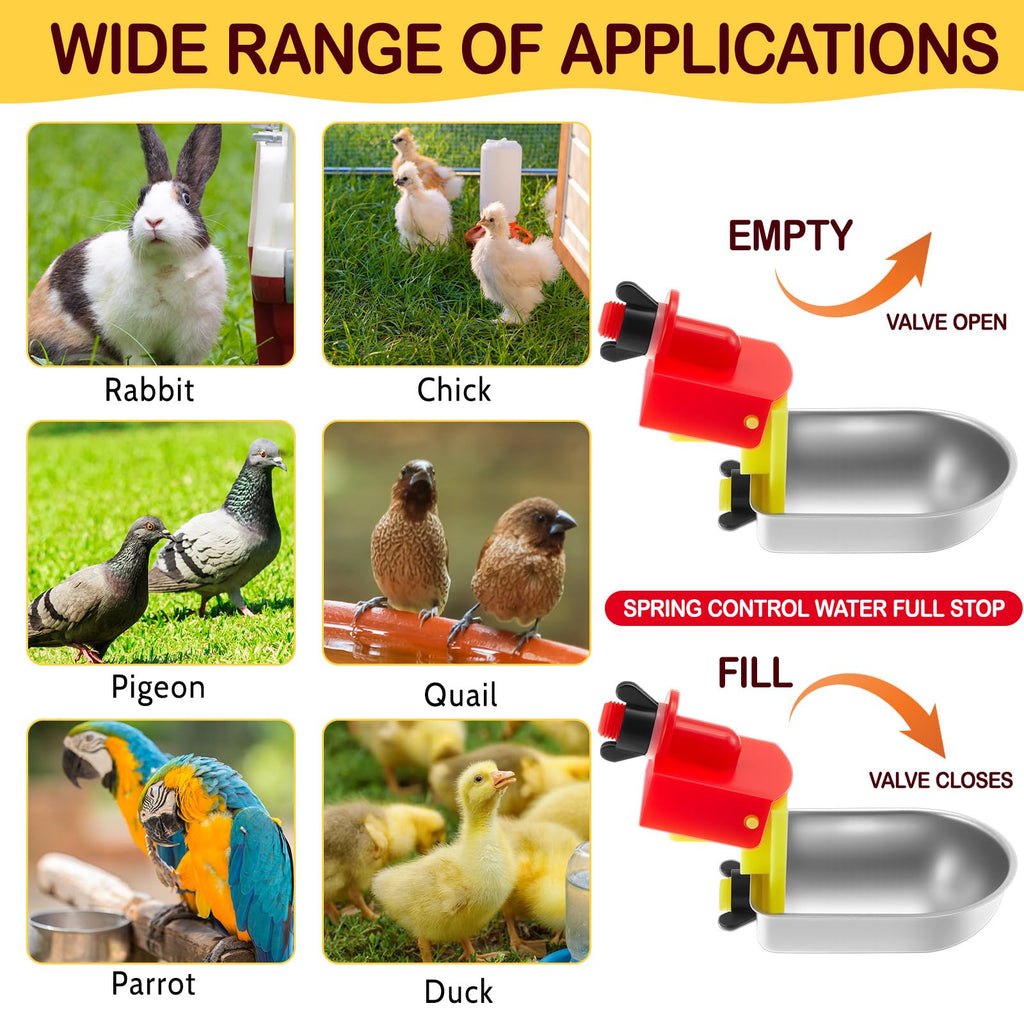 8 Pack Stainless Steel Auto Fill Chicken Waterer Cups I260