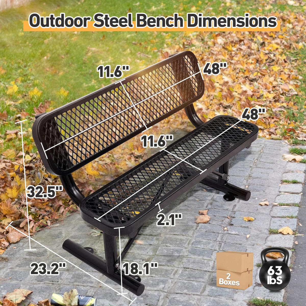 Metal Park Bench with Backrest I815131