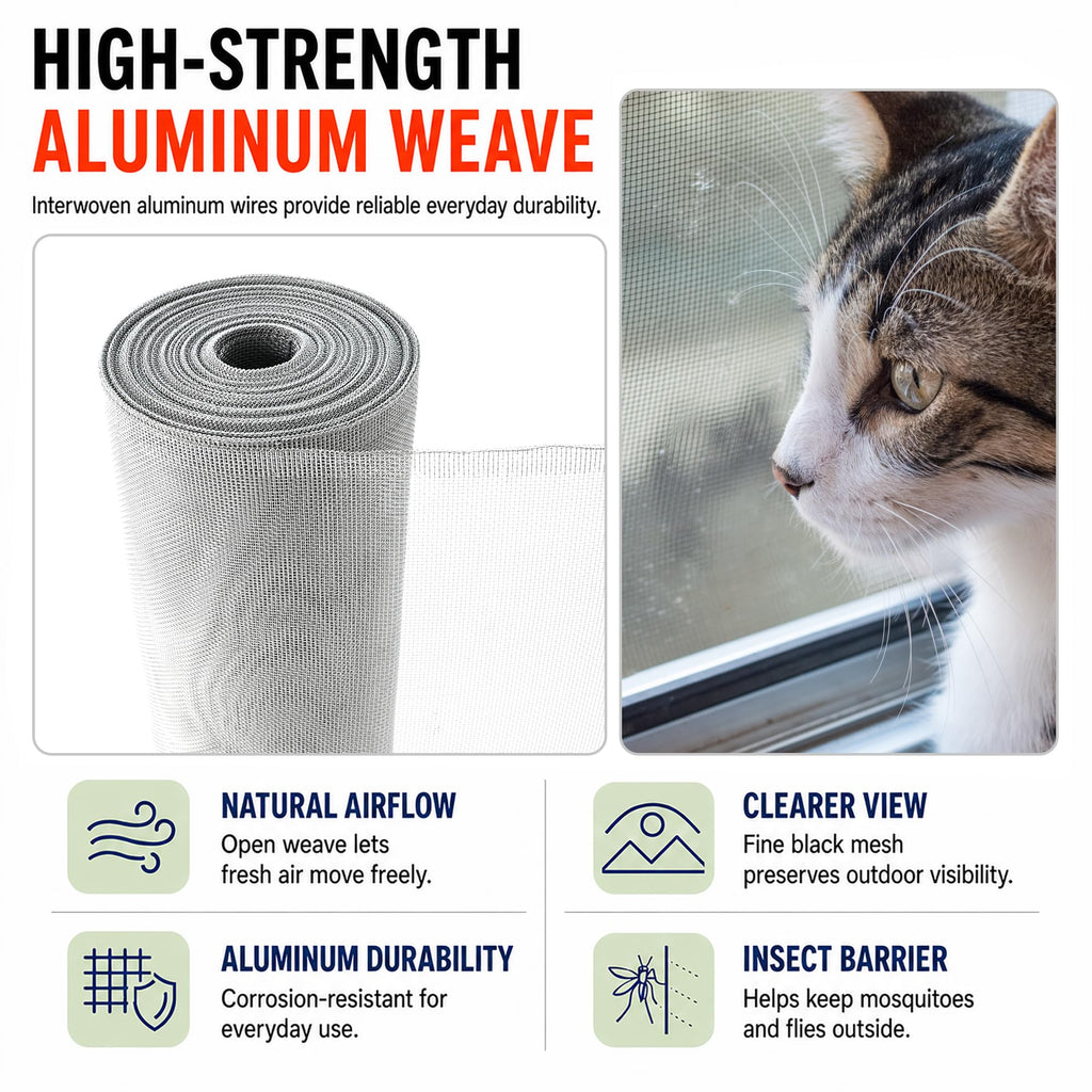 Aluminum Window Screen Mesh Roll 48 in x 100 ft 18x16 Mesh U847054