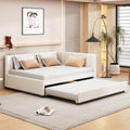 Beige Linen Upholstered Full Daybed with Twin Trundle B693