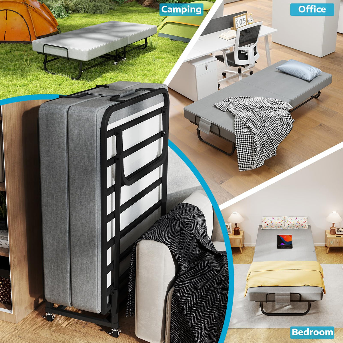 Folding Bed Portable Roll Away Bed 75" x 31" H7766