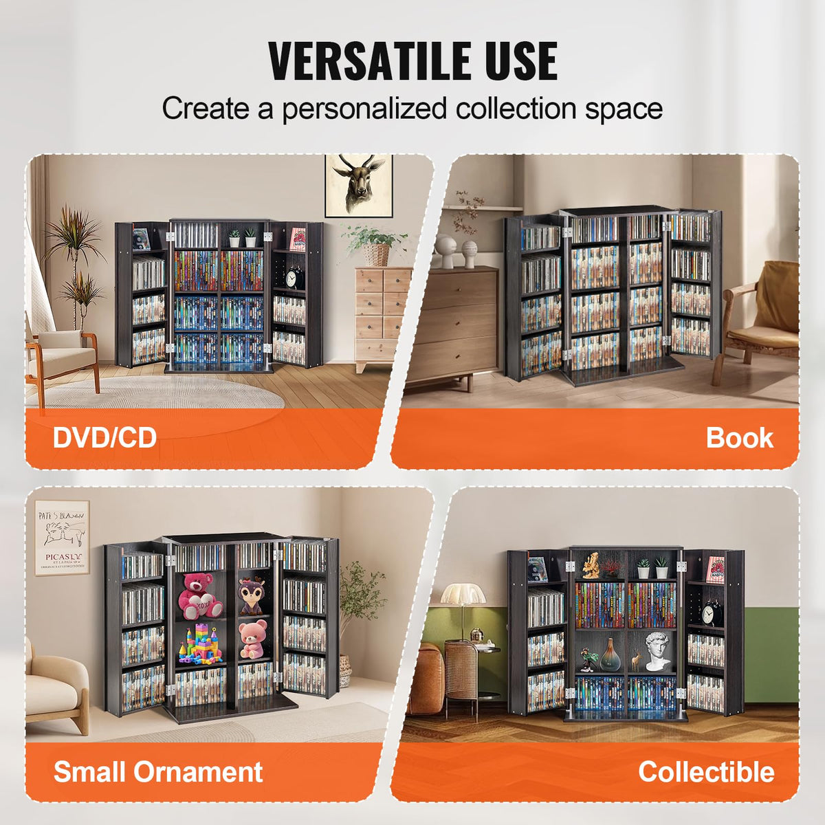 Espresso Media Storage Cabinet with Doors and Shelves B6699