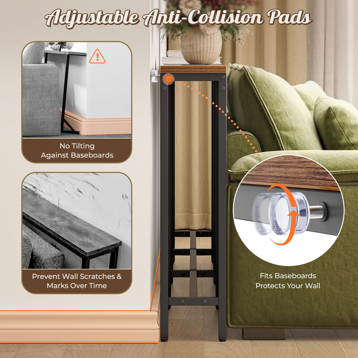Narrow Sofa Table with 2 Power Outlets and USB-C Port Y828004