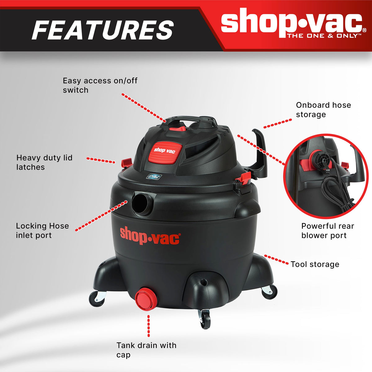 16 Gallon 6.5 Peak HP Wet/Dry Vac with Blower J829917