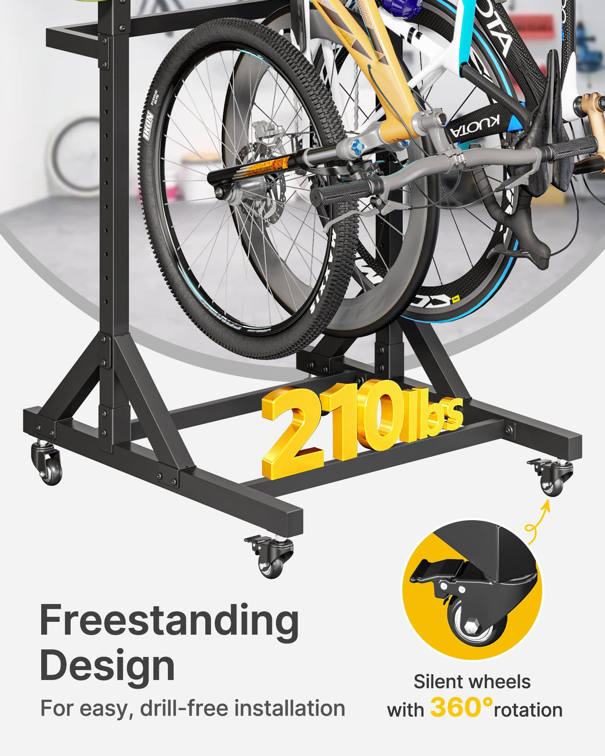 Freestanding Bike Storage Rack with Wheels for 3 Bikes P9198