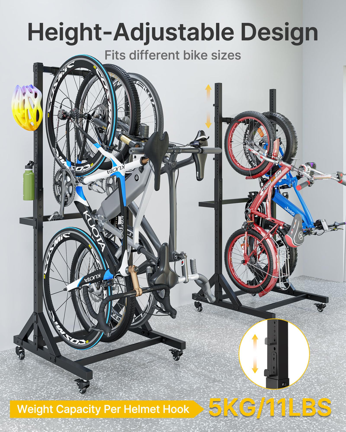 Freestanding Bike Storage Rack with Wheels for 3 Bikes P9198