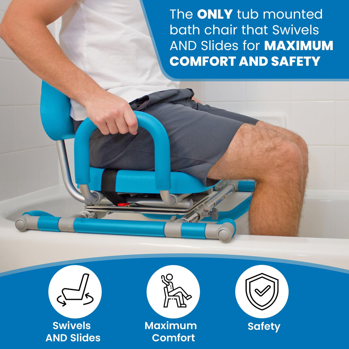 Blue Padded Sliding Shower Chair with Armrests K47132