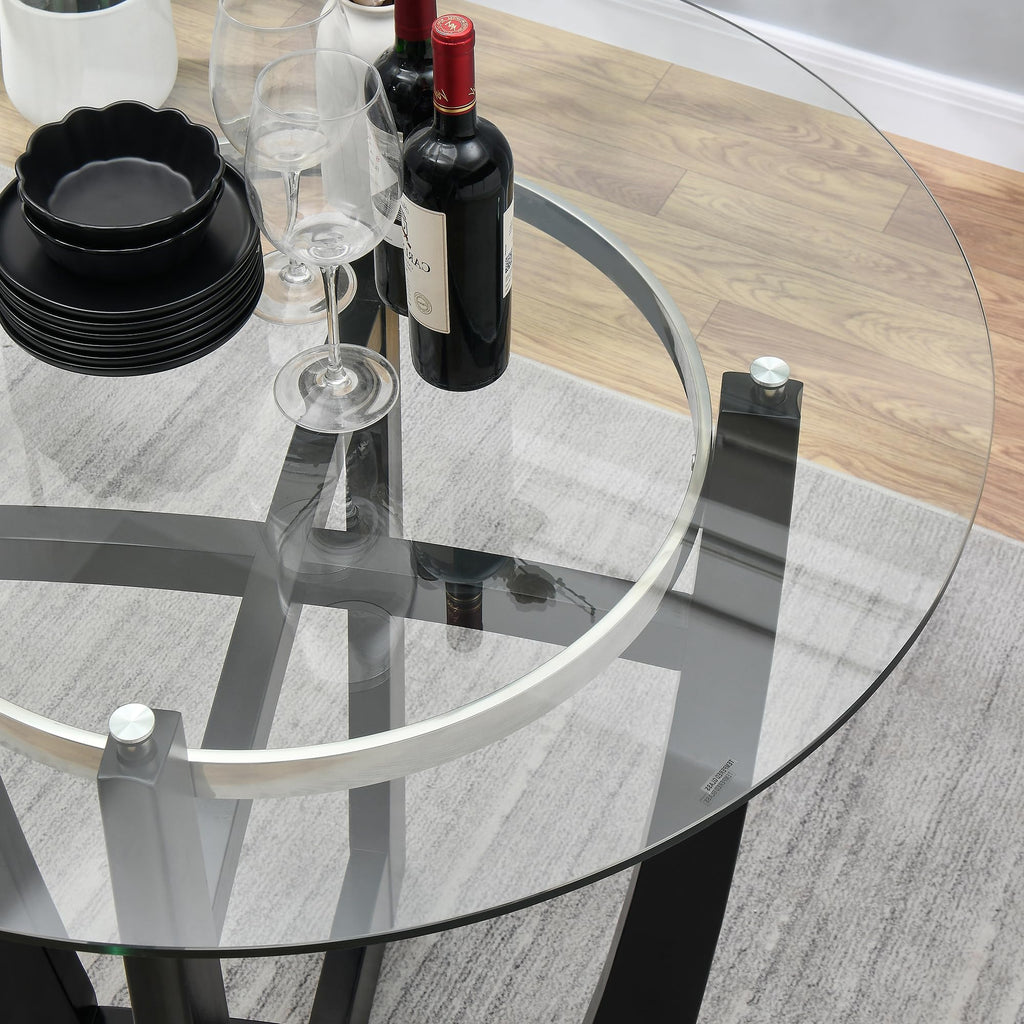 48" Glass Dining Table Set with 4 PU Leather Chairs B811549