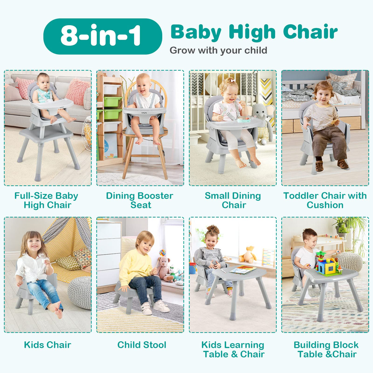 8 in 1 Convertible High Chair with Removable Tray Z743