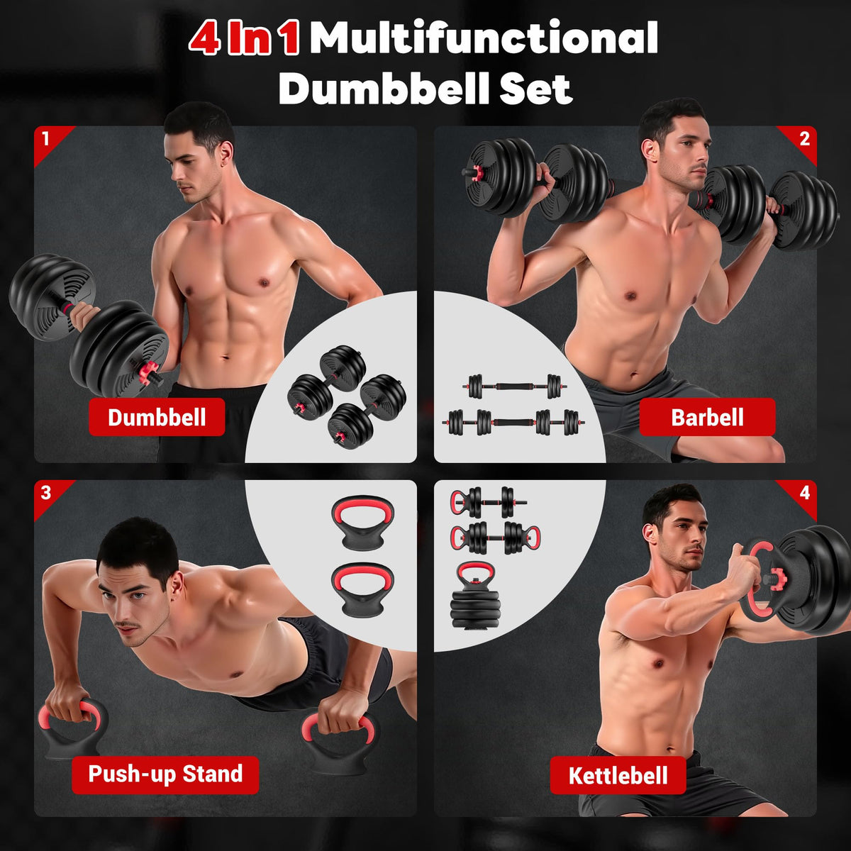 Adjustable Dumbbells Free Weight Set 4 in 1 F7568